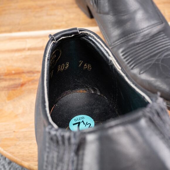 VTG Nocona Western Pointed Toe Heeled Ankle Booties Black Leather Size 7.5 B - Picture 4 of 7